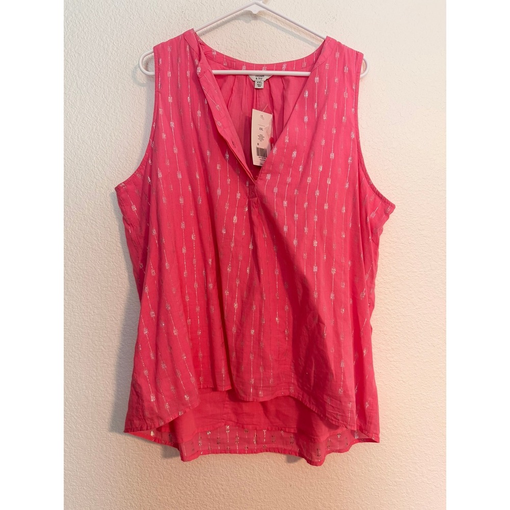 NWT Crown & Ivy Pink Icon‎ Top XXL Sleeveless Metallic Pattern Barbiecore